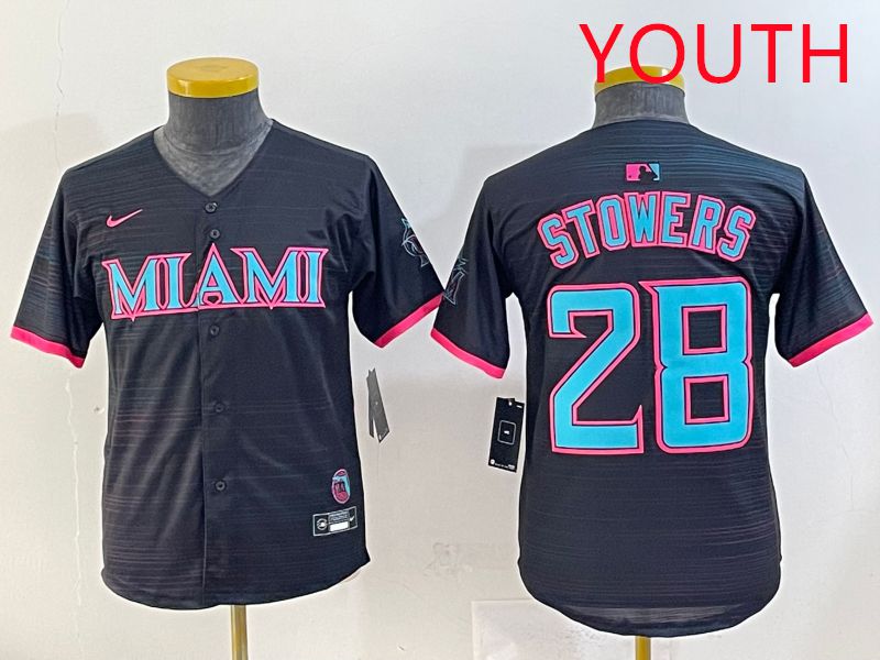 Youth 2025 Miami Marlins #28 Stowers Black Joint Name Nike MLB Jersey style 1